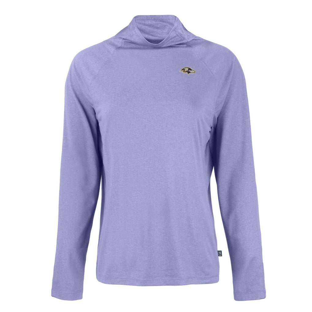 Baltimore Ravens Cutter & Buck Women's Coastline Epic Comfort Eco Recycled Funnel Neck Raglan Pullover Sweatshirt - Lavender Pullover