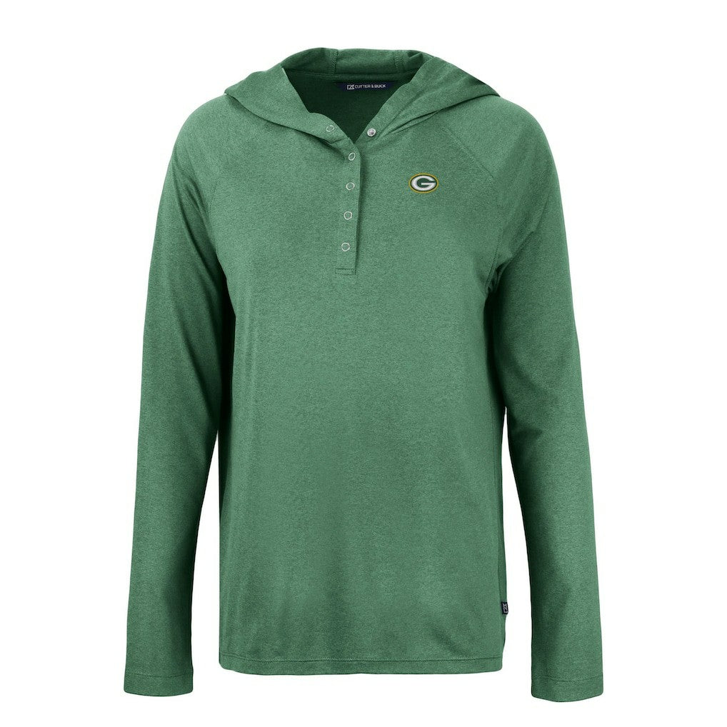 Green Bay Packers Cutter & Buck Women's Coastline Epic Comfort Eco Recycled Raglan Pullover Hoodie - Hunter Green Hoodies