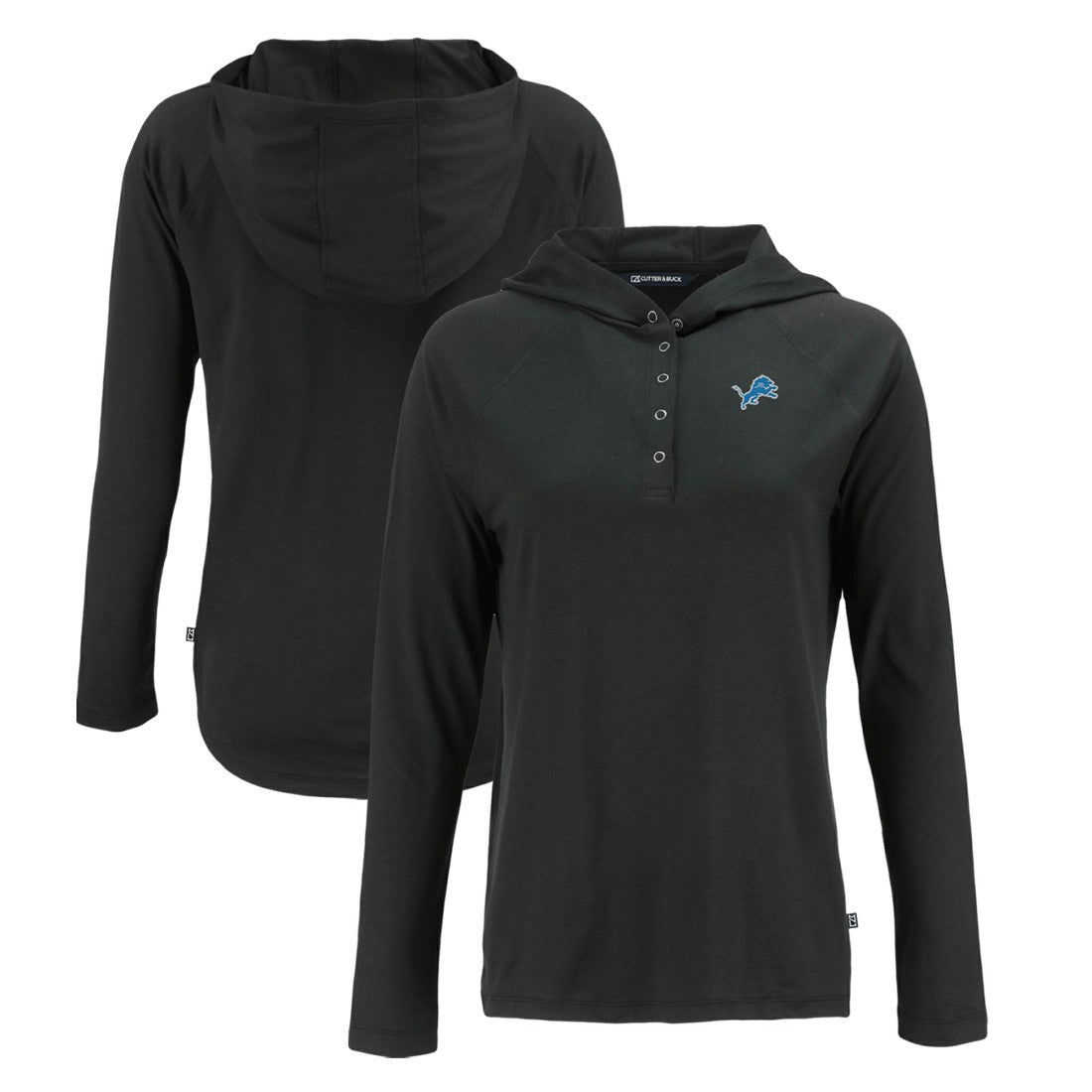 Detroit Lions Cutter & Buck Women's Coastline Epic Comfort Eco Recycled Raglan Pullover Hoodie - Black Hoodies