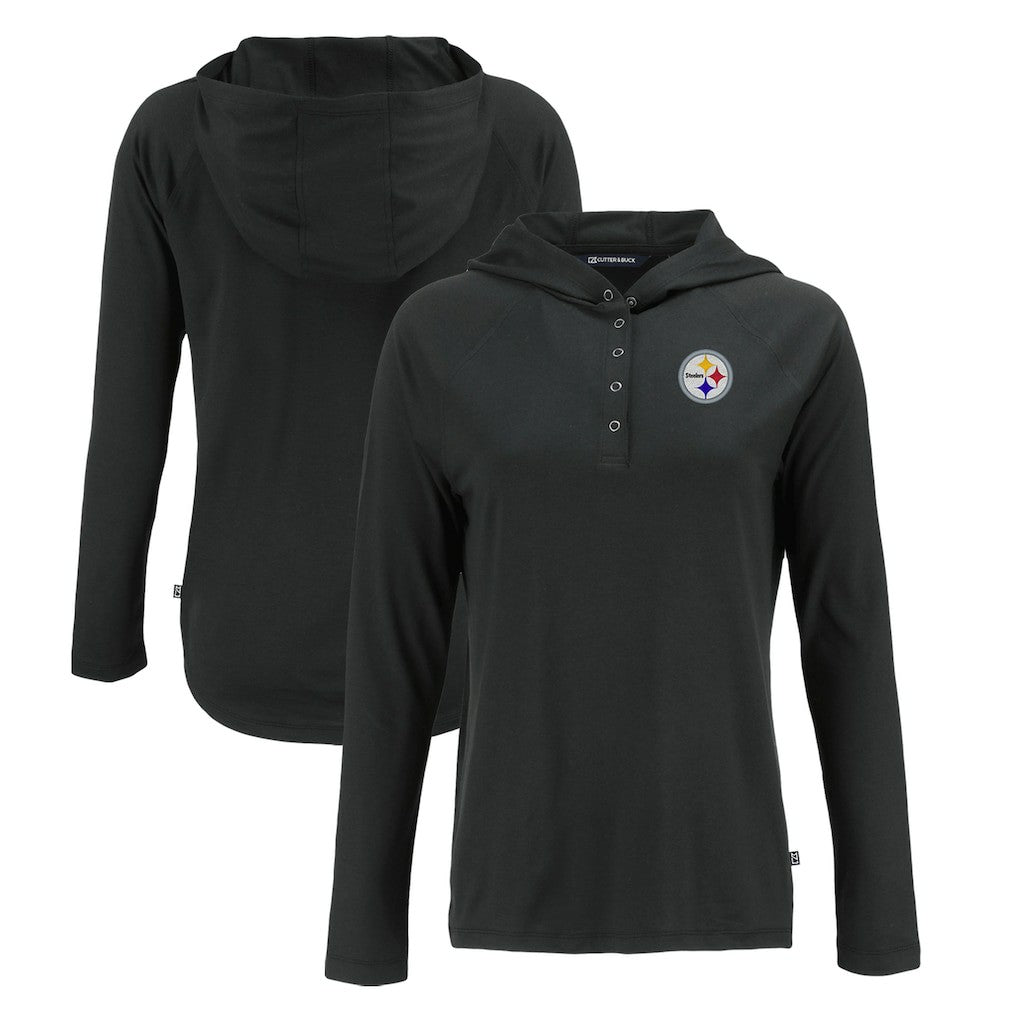 Pittsburgh Steelers Cutter & Buck Women's Coastline Epic Comfort Eco Recycled Raglan Pullover Hoodie - Black Hoodies