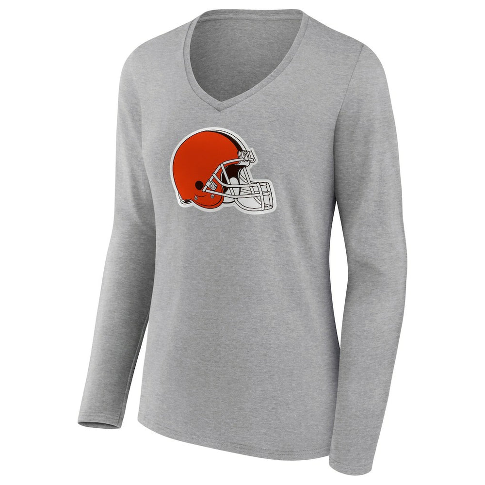 Cleveland Browns Women's Primary Logo Long Sleeve V-Neck T-Shirt - Gray T-shirts