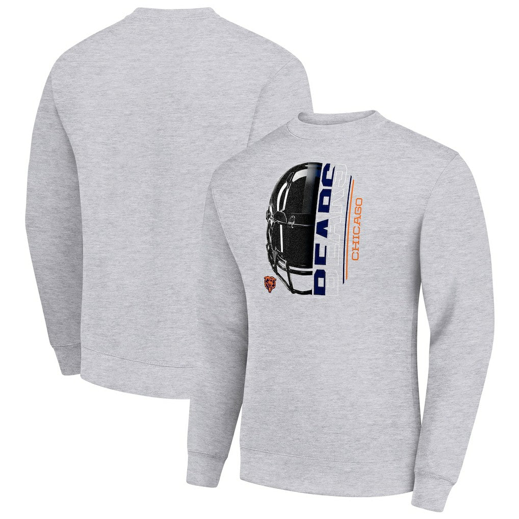 Chicago Bears Starter Half Helmet Team Graphic Tri-Blend Fleece Pullover Sweatshirt - Heather Gray Pullover