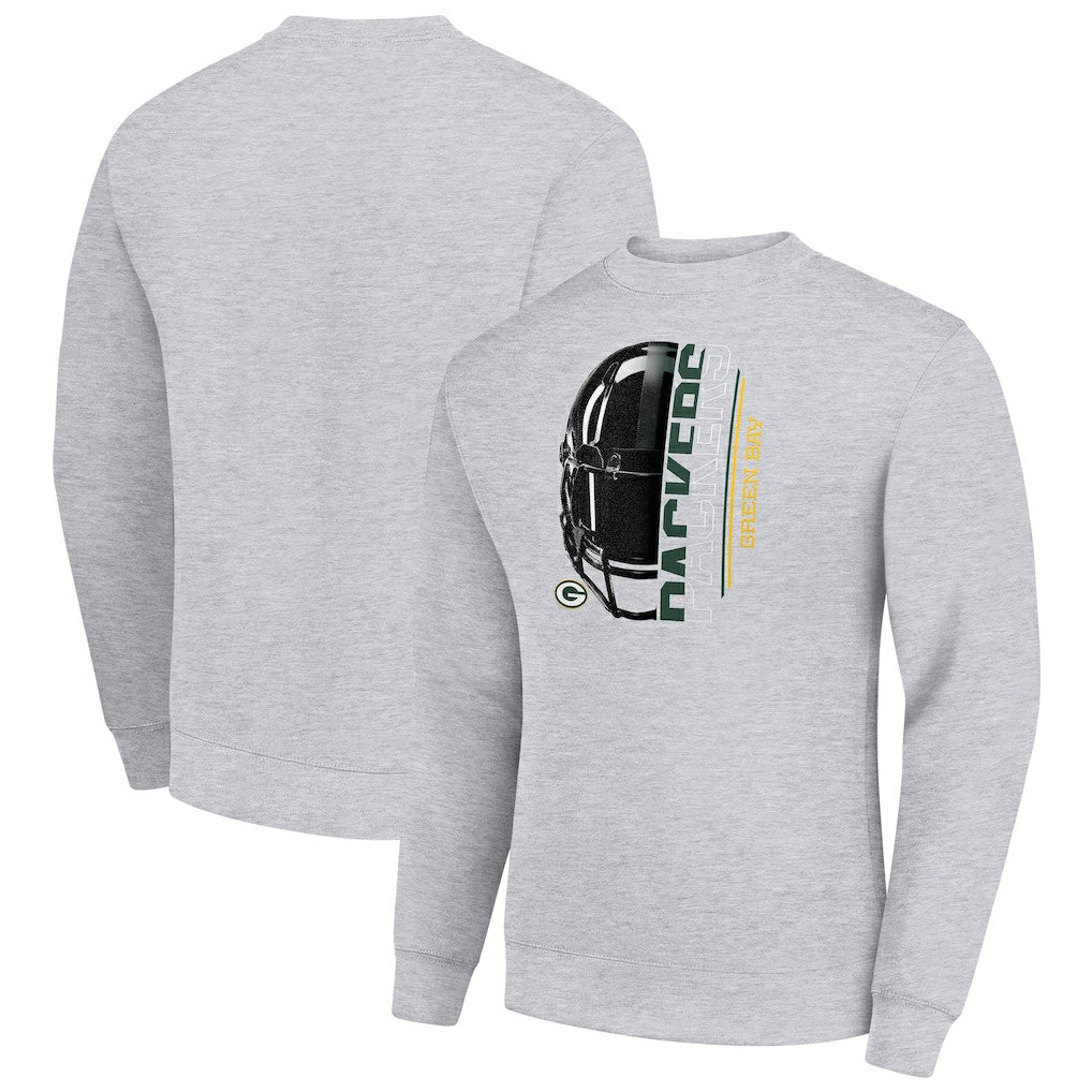 Green Bay Packers Starter Half Helmet Team Graphic Tri-Blend Fleece Pullover Sweatshirt - Heather Gray Pullover