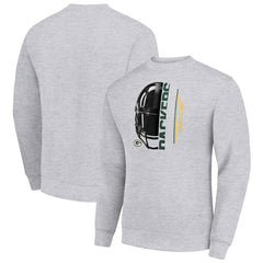 Green Bay Packers Starter Half Helmet Team Graphic Tri-Blend Fleece Pullover Sweatshirt - Heather Gray Pullover