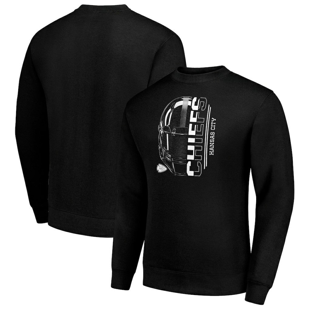 Kansas City Chiefs Starter Half Helmet Team Graphic Tri-Blend Fleece Pullover Sweatshirt - Black Pullover
