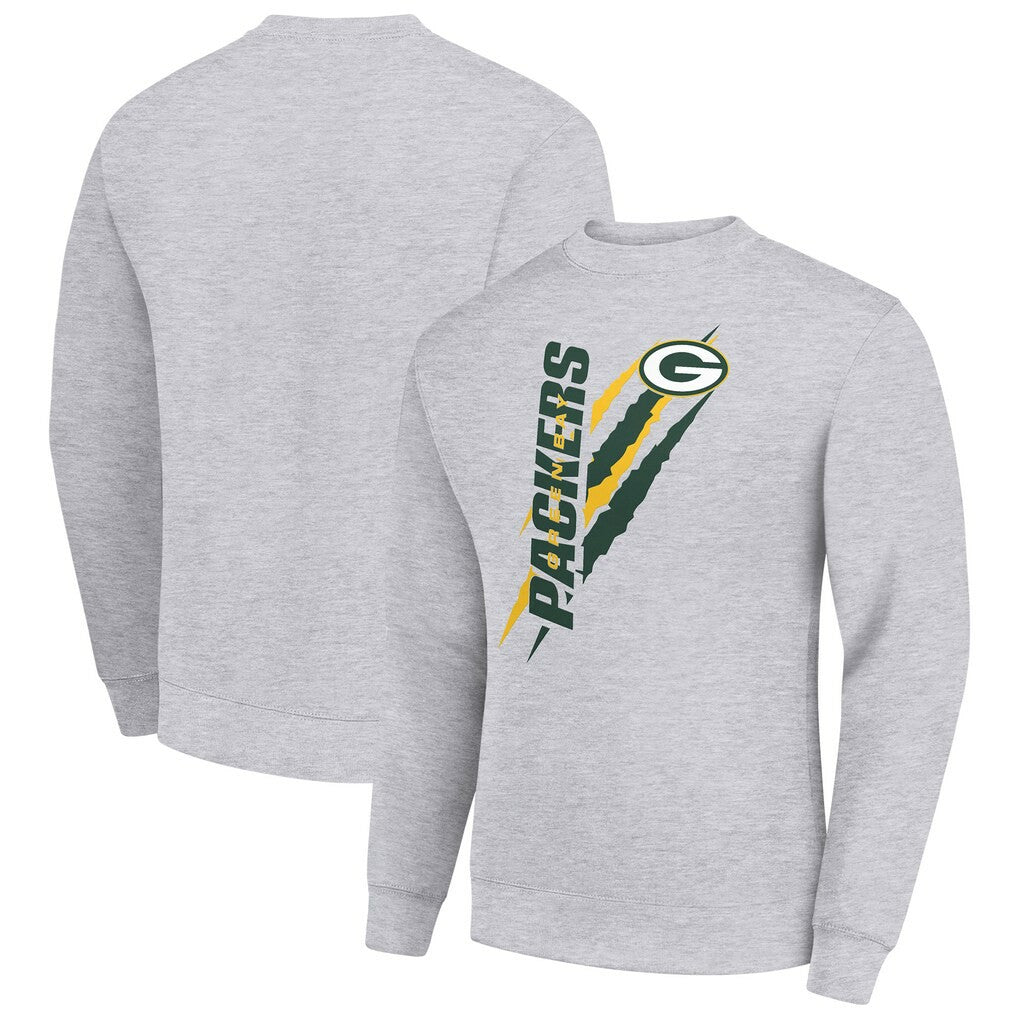 Green Bay Packers Starter Color Scratch Team Graphic Fleece Pullover Sweatshirt - Heather Gray Pullover