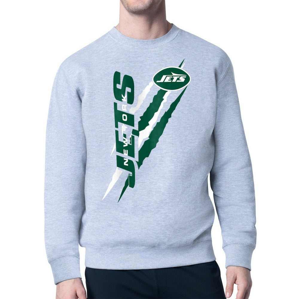 New York Jets Starter Color Scratch Team Graphic Fleece Pullover Sweatshirt - Heather Gray Pullover