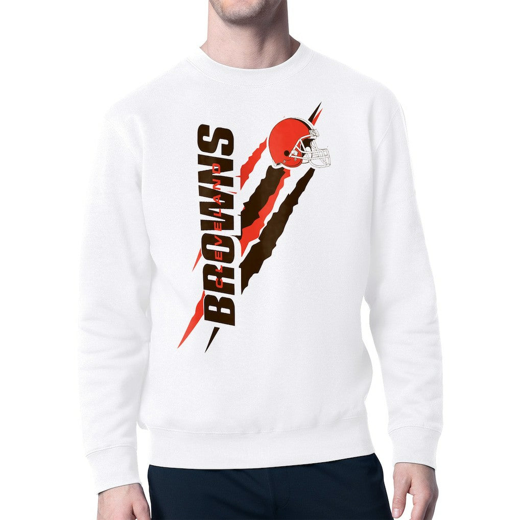 Cleveland Browns Starter Color Scratch Team Graphic Fleece Pullover Sweatshirt - White Pullover
