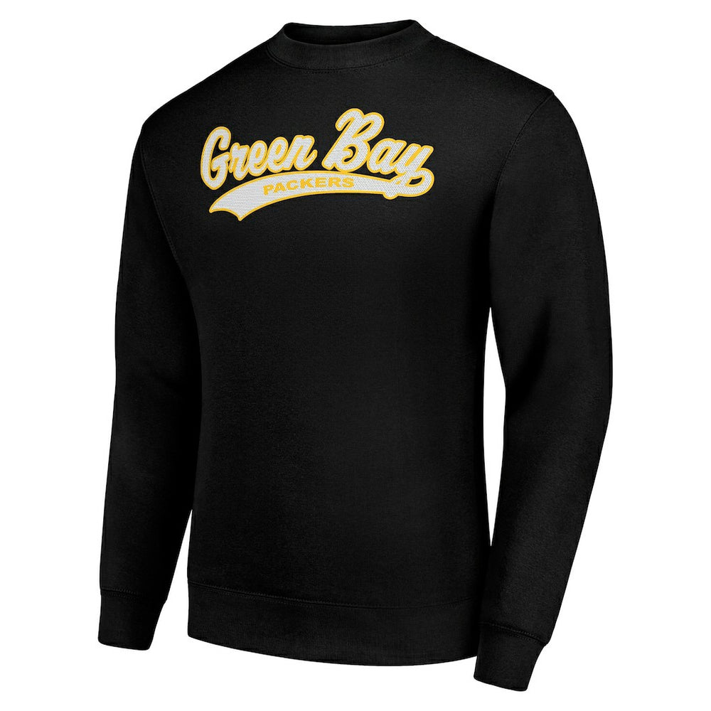 Green Bay Packers Starter Tailsweep Team Graphic Tri-Blend Fleece Pullover Sweatshirt - Black Pullover