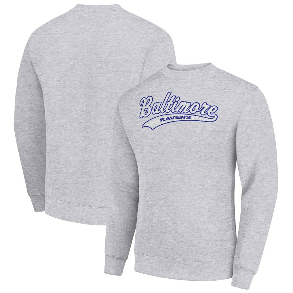 Baltimore Ravens Starter Tailsweep Team Graphic Tri-Blend Fleece Pullover Sweatshirt - Heather Gray Pullover
