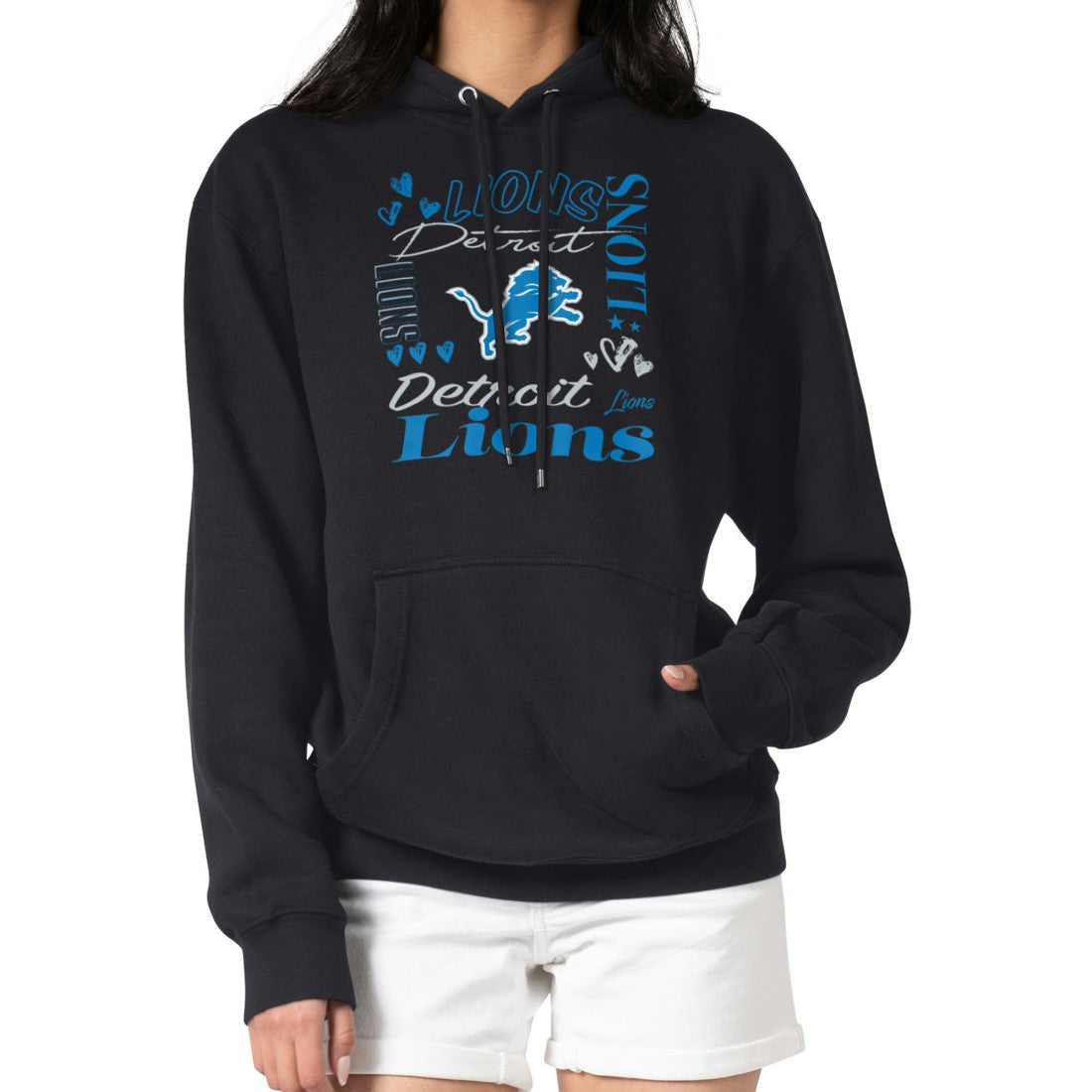 Detroit Lions G-III 4Her by Carl Banks Women's Collage Graphic Fleece Pullover Hoodie - Black Hoodies