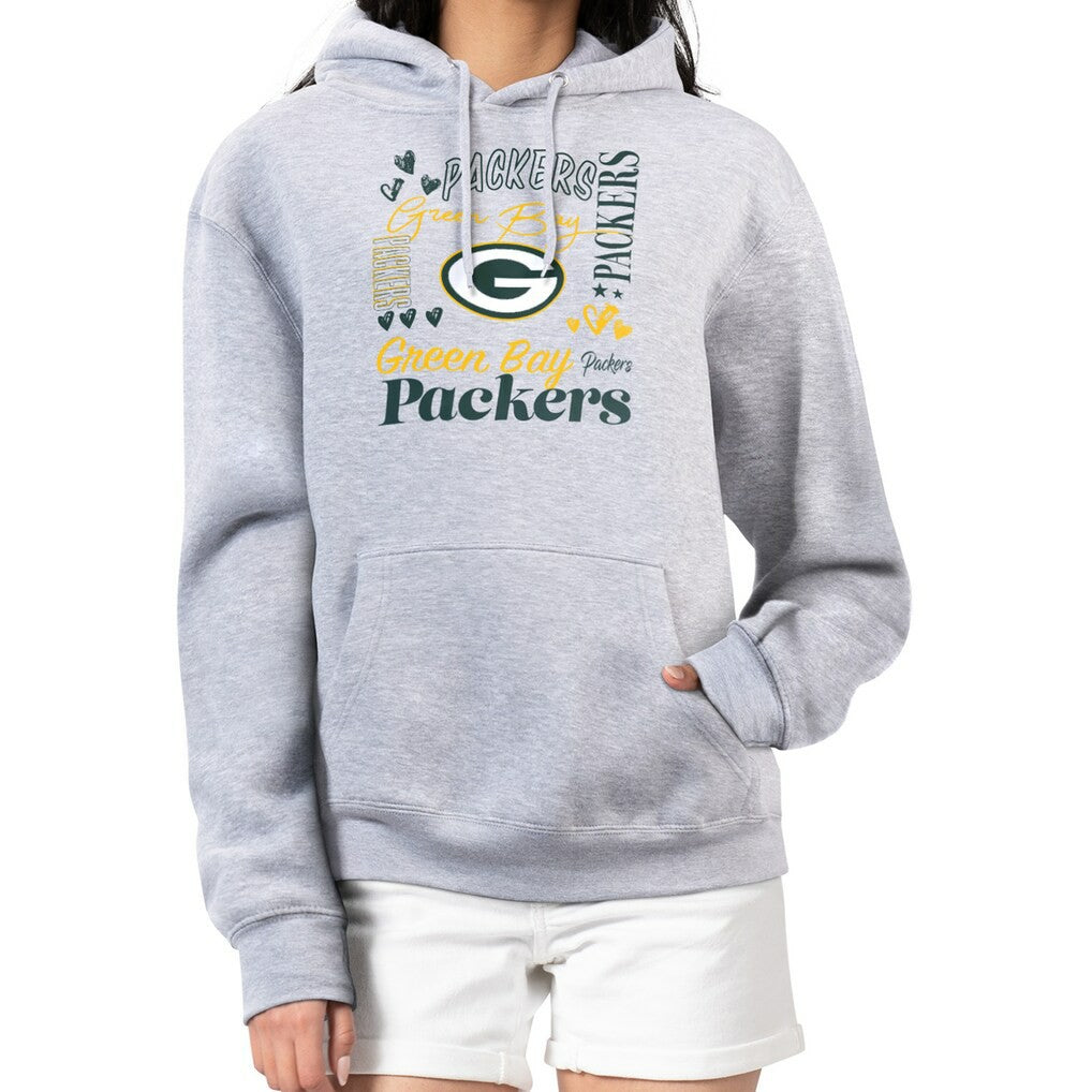 Green Bay Packers G-III 4Her by Carl Banks Women's Collage Graphic Fleece Pullover Hoodie - Heather Gray Hoodies