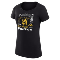 San Diego Padres G-III 4Her by Carl Banks Women's Super-Slim Fit Lightweight Collage Team Graphic Crew Neck T-Shirt - Black T-shirts