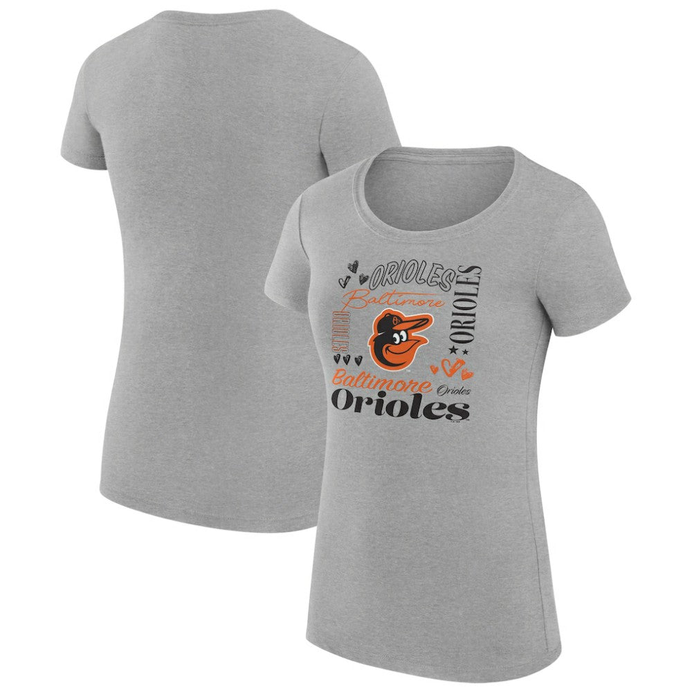 Baltimore Orioles G-III 4Her by Carl Banks Women's Super-Slim Fit Lightweight Collage Team Graphic Crew Neck T-Shirt - Heather Gray T-shirts