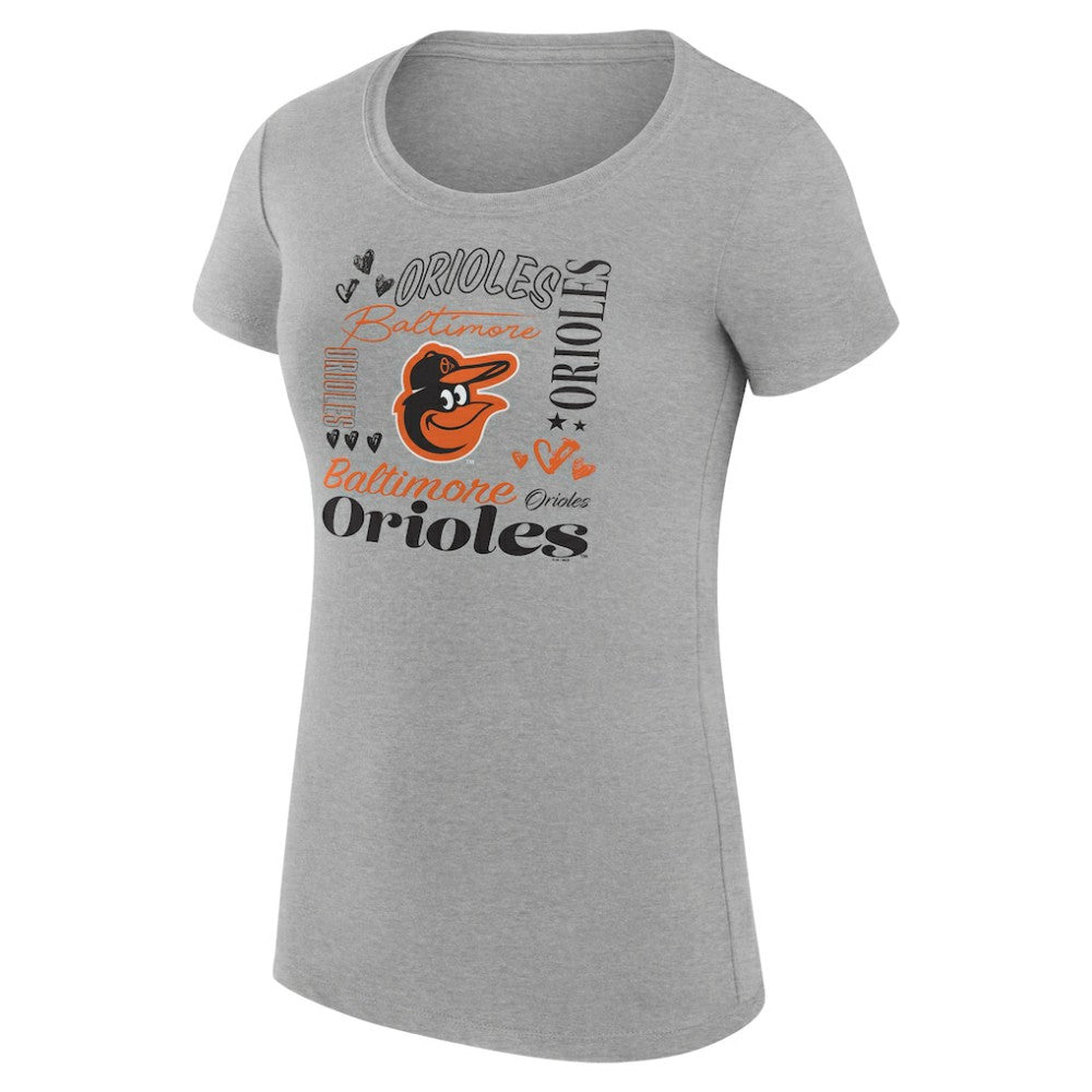 Baltimore Orioles G-III 4Her by Carl Banks Women's Super-Slim Fit Lightweight Collage Team Graphic Crew Neck T-Shirt - Heather Gray T-shirts