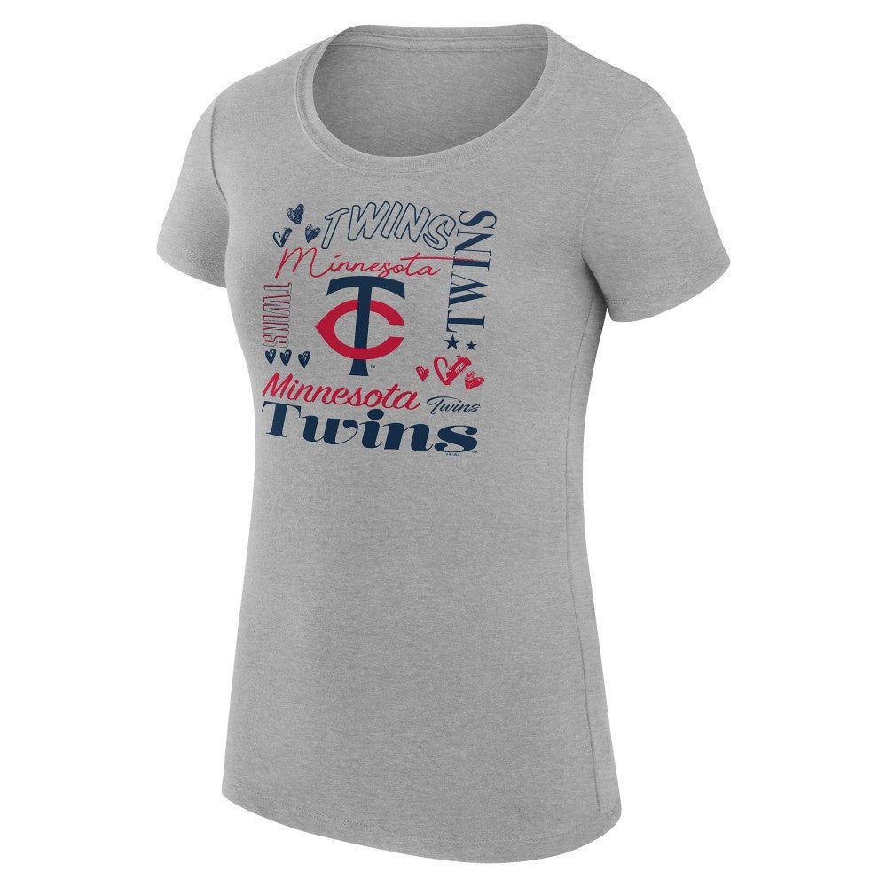 Minnesota Twins G-III 4Her by Carl Banks Women's Super-Slim Fit Lightweight Collage Team Graphic Crew Neck T-Shirt - Heather Gray T-shirts