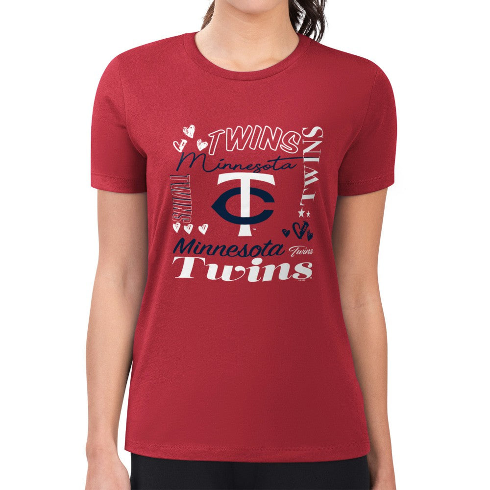 Minnesota Twins G-III 4Her by Carl Banks Women's Super-Slim Fit Lightweight Collage Team Graphic Crew Neck T-Shirt - Red T-shirts