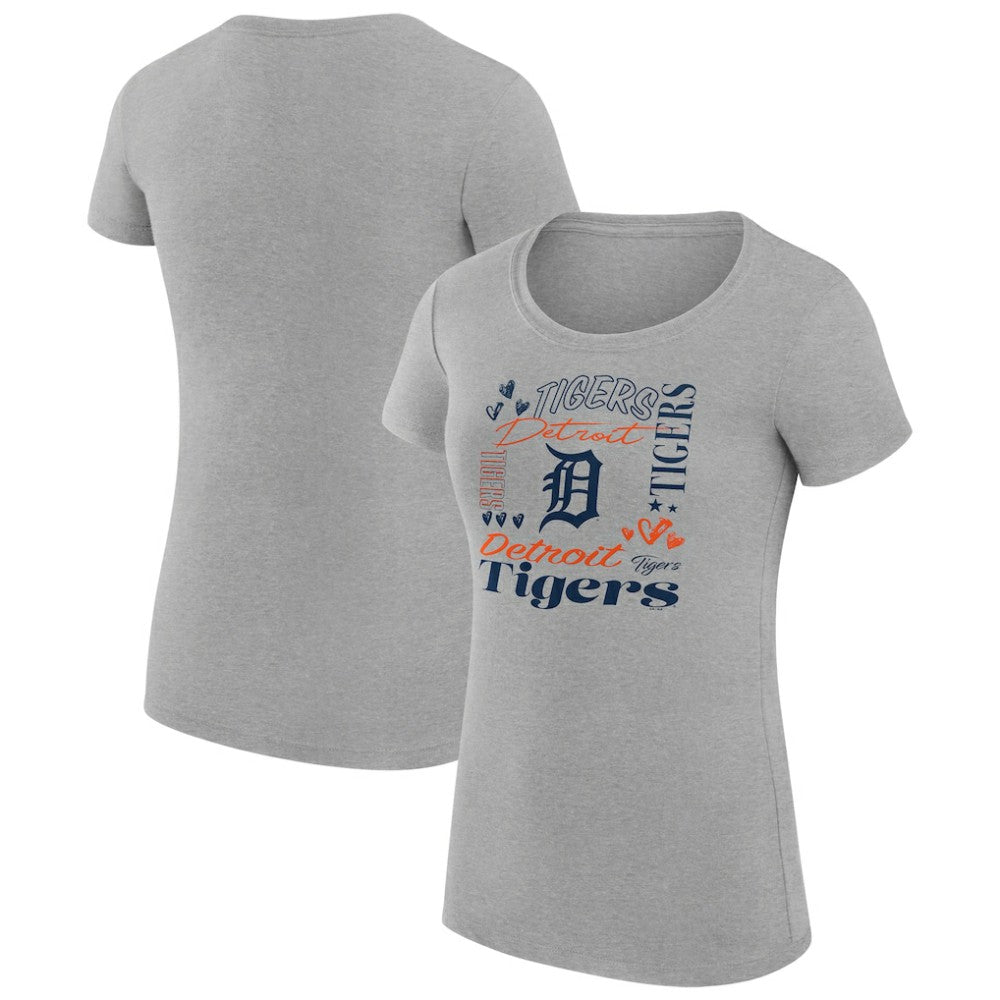 Detroit Tigers G-III 4Her by Carl Banks Women's Super-Slim Fit Lightweight Collage Team Graphic Crew Neck T-Shirt - Heather Gray T-shirts