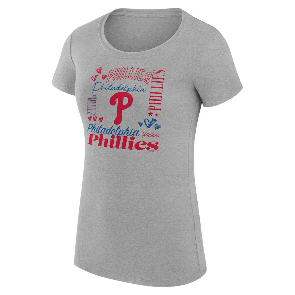 Philadelphia Phillies G-III 4Her by Carl Banks Women's Super-Slim Fit Lightweight Collage Team Graphic Crew Neck T-Shirt - Heather Gray T-shirts