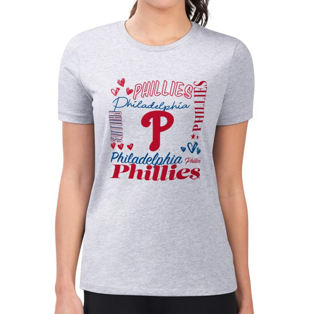 Philadelphia Phillies G-III 4Her by Carl Banks Women's Super-Slim Fit Lightweight Collage Team Graphic Crew Neck T-Shirt - Heather Gray T-shirts