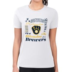 Milwaukee Brewers G-III 4Her by Carl Banks Women's Super-Slim Fit Lightweight Collage Team Graphic Crew Neck T-Shirt - White T-shirts