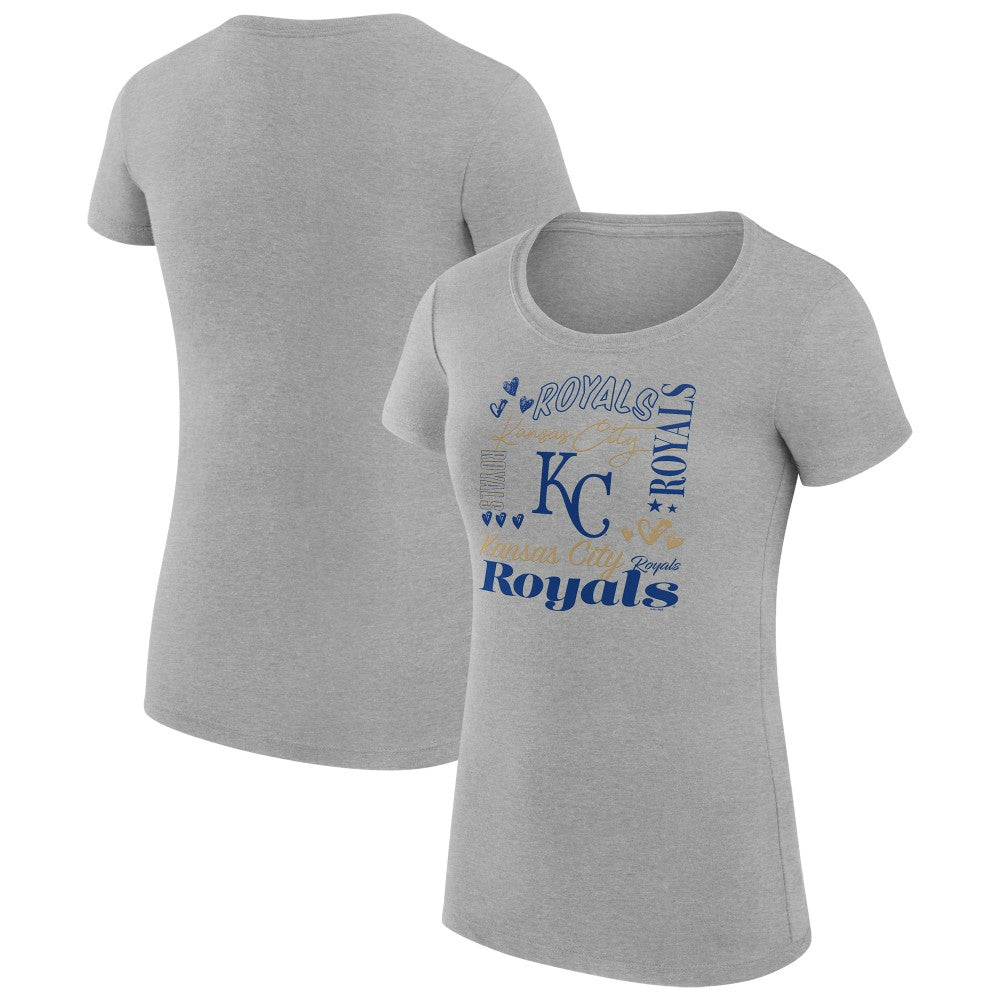 Kansas City Royals G-III 4Her by Carl Banks Women's Super-Slim Fit Lightweight Collage Team Graphic Crew Neck T-Shirt - Heather Gray T-shirts