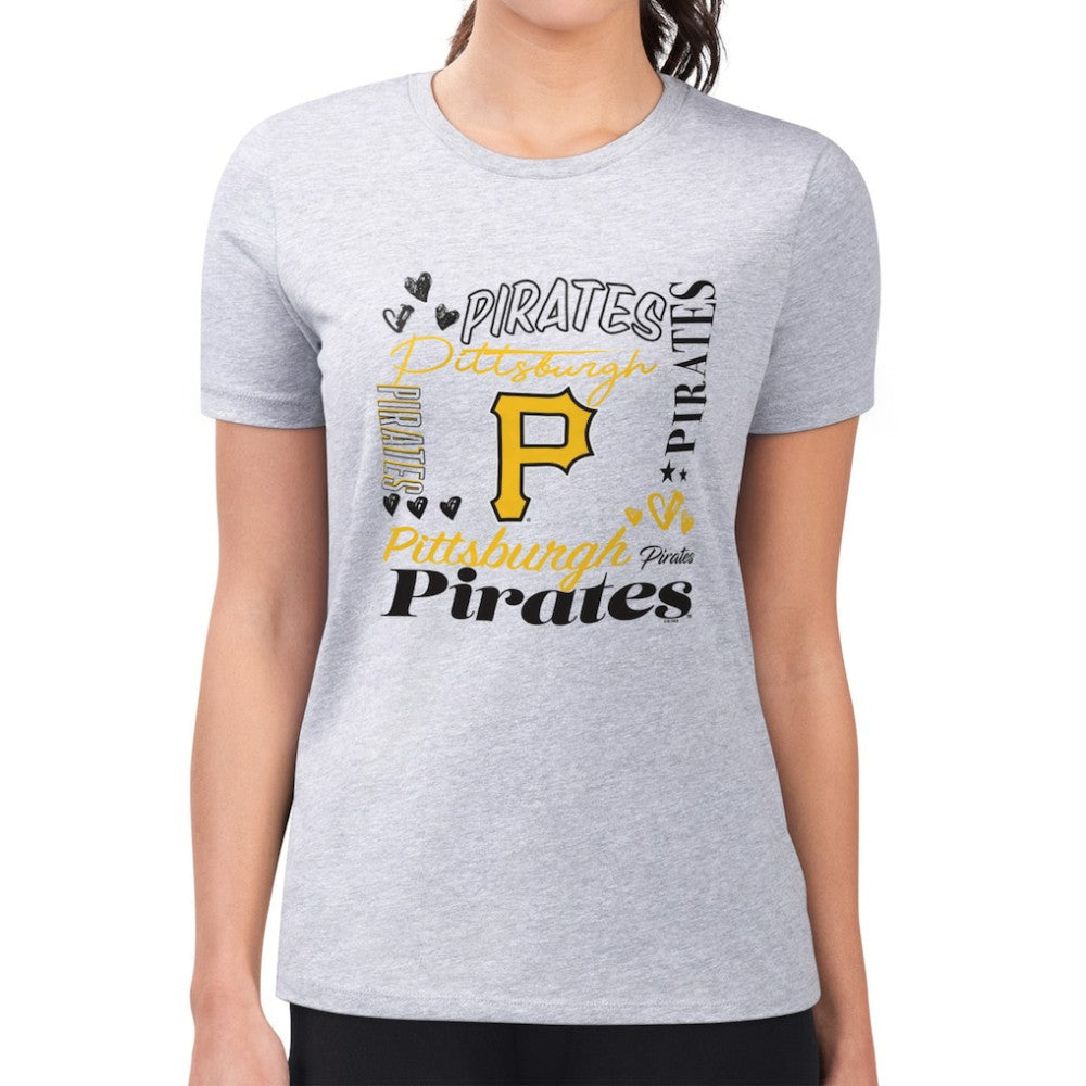 Pittsburgh Pirates G-III 4Her by Carl Banks Women's Super-Slim Fit Lightweight Collage Team Graphic Crew Neck T-Shirt - Heather Gray T-shirts