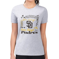 San Diego Padres G-III 4Her by Carl Banks Women's Super-Slim Fit Lightweight Collage Team Graphic Crew Neck T-Shirt - Heather Gray T-shirts