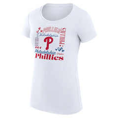 Philadelphia Phillies G-III 4Her by Carl Banks Women's Super-Slim Fit Lightweight Collage Team Graphic Crew Neck T-Shirt - White T-shirts