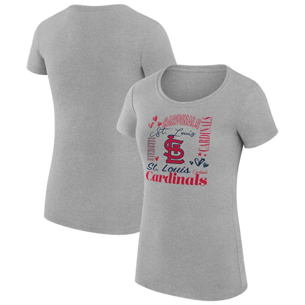 St. Louis Cardinals G-III 4Her by Carl Banks Women's Super-Slim Fit Lightweight Collage Team Graphic Crew Neck T-Shirt - Heather Gray T-shirts