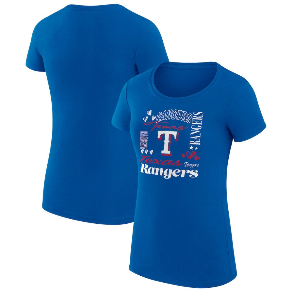 Texas Rangers G-III 4Her by Carl Banks Women's Super-Slim Fit Lightweight Collage Team Graphic Crew Neck T-Shirt - Royal T-shirts