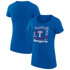 Texas Rangers G-III 4Her by Carl Banks Women's Super-Slim Fit Lightweight Collage Team Graphic Crew Neck T-Shirt - Royal T-shirts