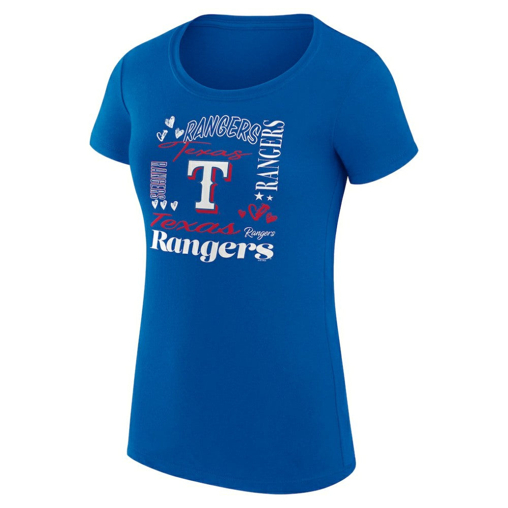 Texas Rangers G-III 4Her by Carl Banks Women's Super-Slim Fit Lightweight Collage Team Graphic Crew Neck T-Shirt - Royal T-shirts