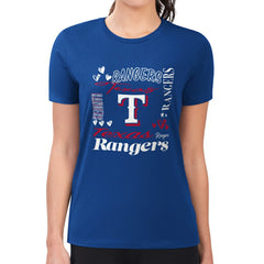 Texas Rangers G-III 4Her by Carl Banks Women's Super-Slim Fit Lightweight Collage Team Graphic Crew Neck T-Shirt - Royal T-shirts