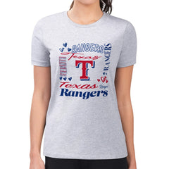 Texas Rangers G-III 4Her by Carl Banks Women's Super-Slim Fit Lightweight Collage Team Graphic Crew Neck T-Shirt - Heather Gray T-shirts