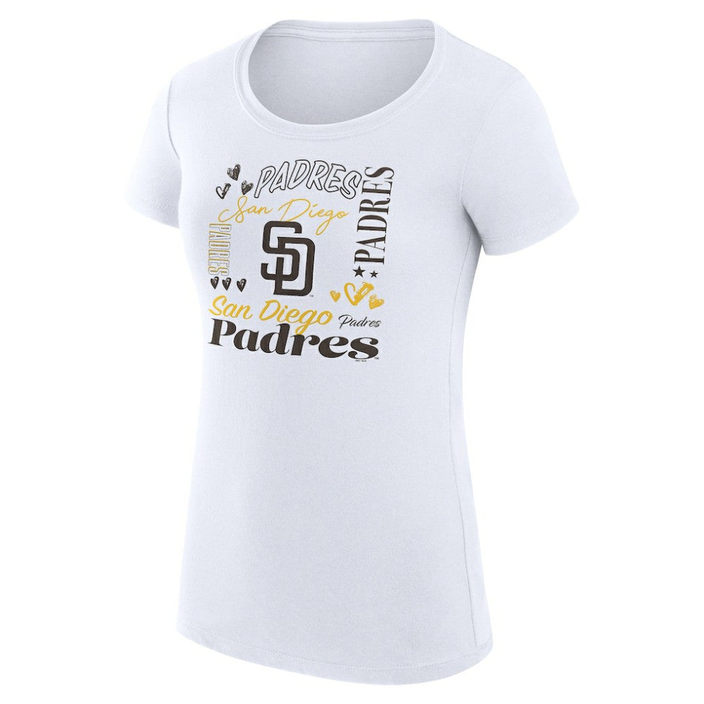 San Diego Padres G-III 4Her by Carl Banks Women's Super-Slim Fit Lightweight Collage Team Graphic Crew Neck T-Shirt - White T-shirts