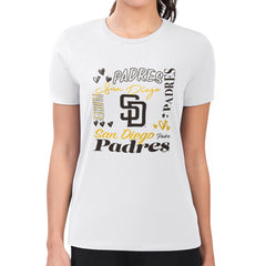 San Diego Padres G-III 4Her by Carl Banks Women's Super-Slim Fit Lightweight Collage Team Graphic Crew Neck T-Shirt - White T-shirts