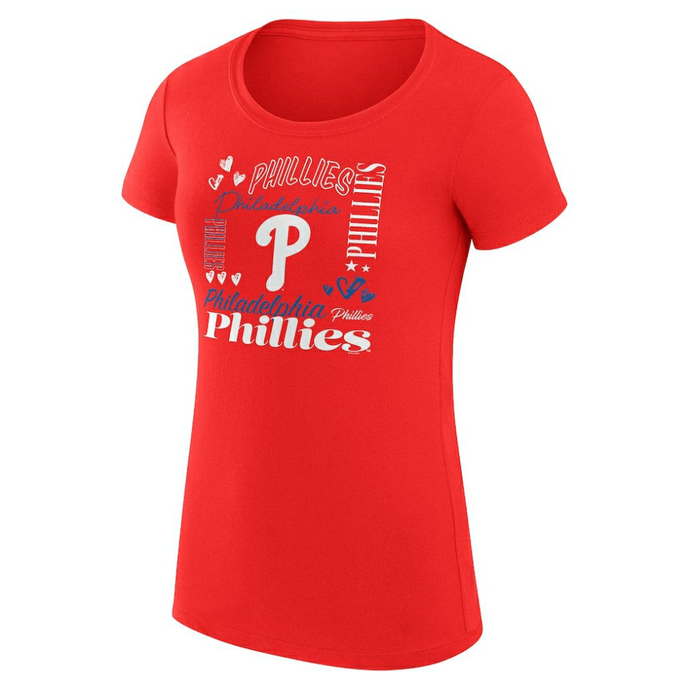 Philadelphia Phillies G-III 4Her by Carl Banks Women's Super-Slim Fit Lightweight Collage Team Graphic Crew Neck T-Shirt - Red T-shirts