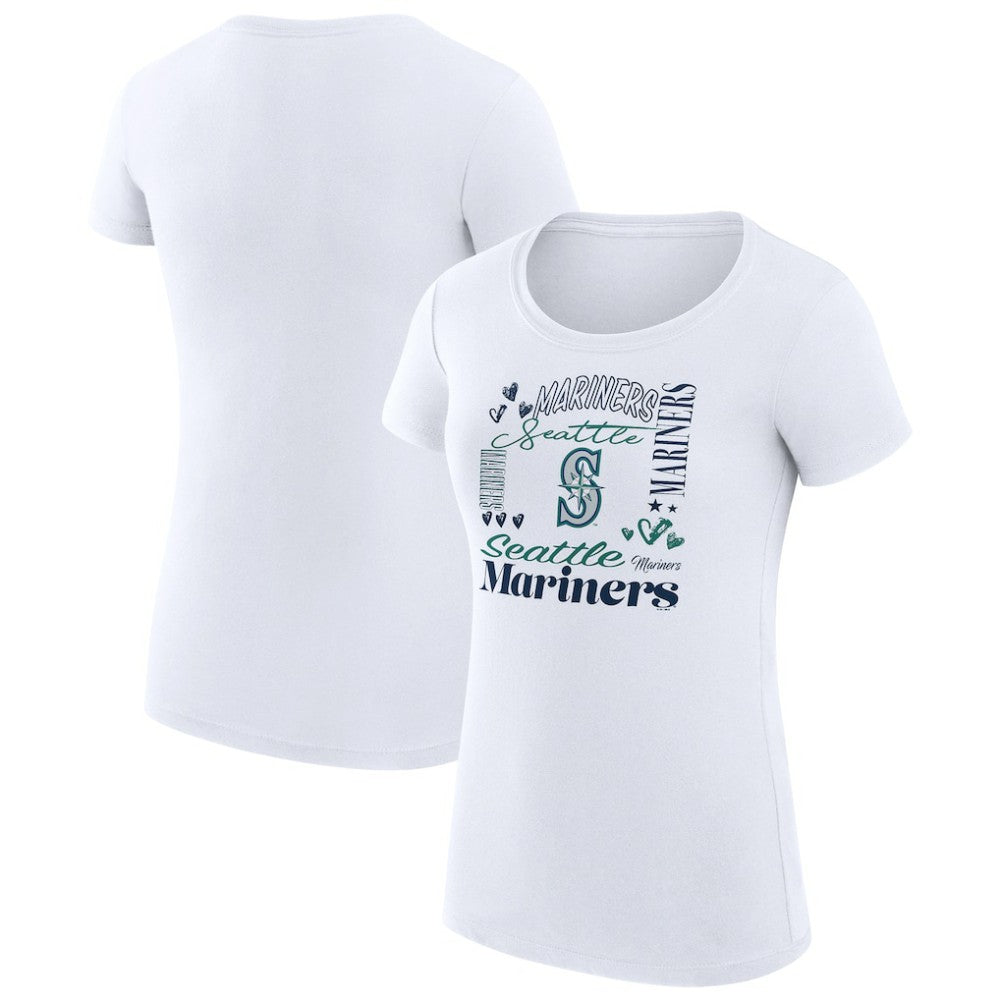 Seattle Mariners G-III 4Her by Carl Banks Women's Super-Slim Fit Lightweight Collage Team Graphic Crew Neck T-Shirt - White T-shirts