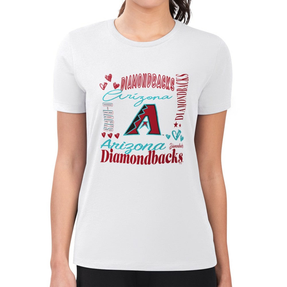 Arizona Diamondbacks G-III 4Her by Carl Banks Women's Super-Slim Fit Lightweight Collage Team Graphic Crew Neck T-Shirt - White T-shirts