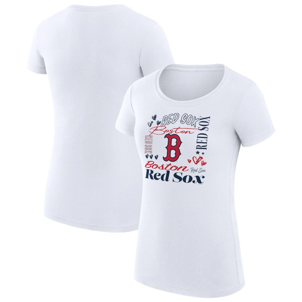 Boston Red Sox G-III 4Her by Carl Banks Women's Super-Slim Fit Lightweight Collage Team Graphic Crew Neck T-Shirt - White T-shirts
