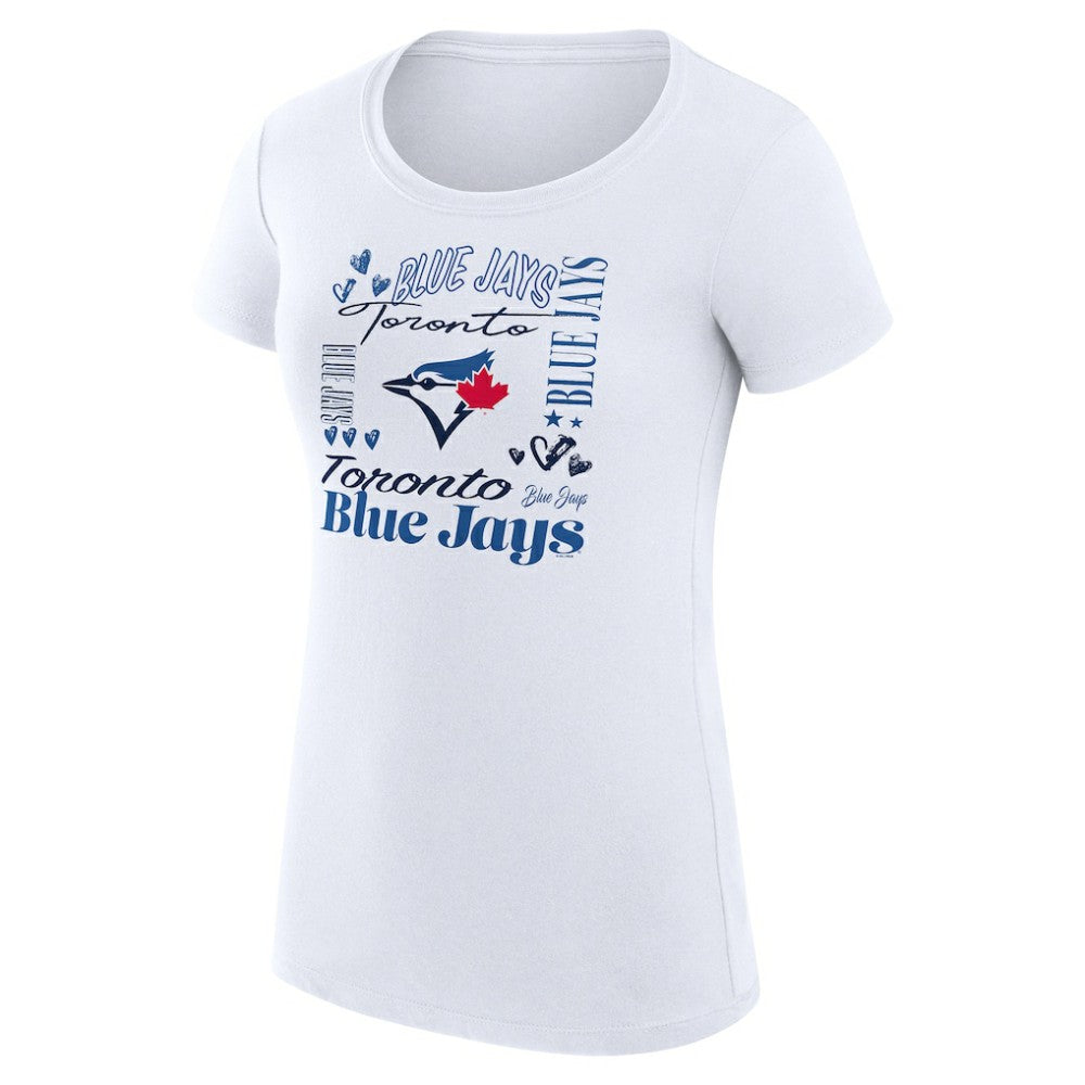 Toronto Blue Jays G-III 4Her by Carl Banks Women's Super-Slim Fit Lightweight Collage Team Graphic Crew Neck T-Shirt - White T-shirts