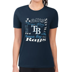 Tampa Bay Rays G-III 4Her by Carl Banks Women's Super-Slim Fit Lightweight Collage Team Graphic Crew Neck T-Shirt - Navy T-shirts