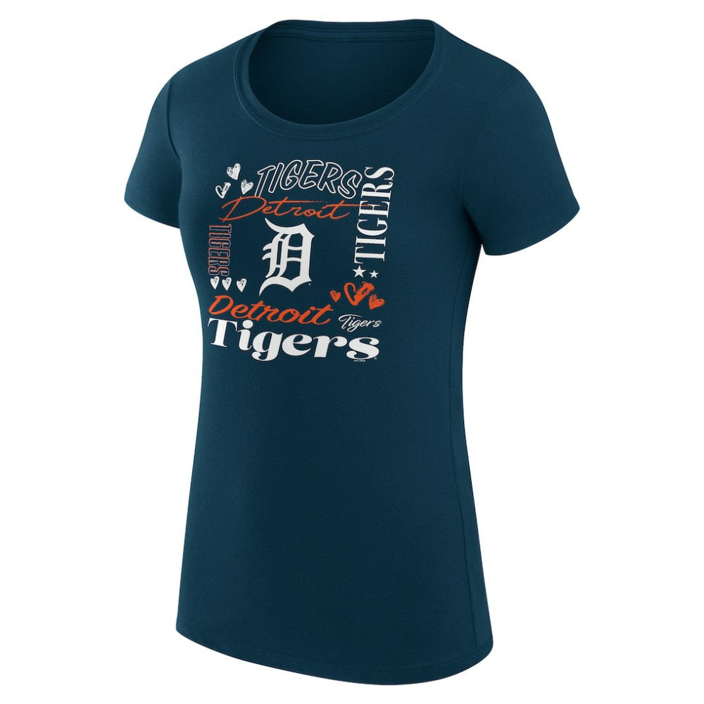 Detroit Tigers G-III 4Her by Carl Banks Women's Super-Slim Fit Lightweight Collage Team Graphic Crew Neck T-Shirt - Navy T-shirts