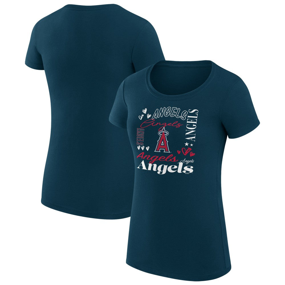 Los Angeles Angels G-III 4Her by Carl Banks Women's Super-Slim Fit Lightweight Collage Team Graphic Crew Neck T-Shirt - Navy T-shirts