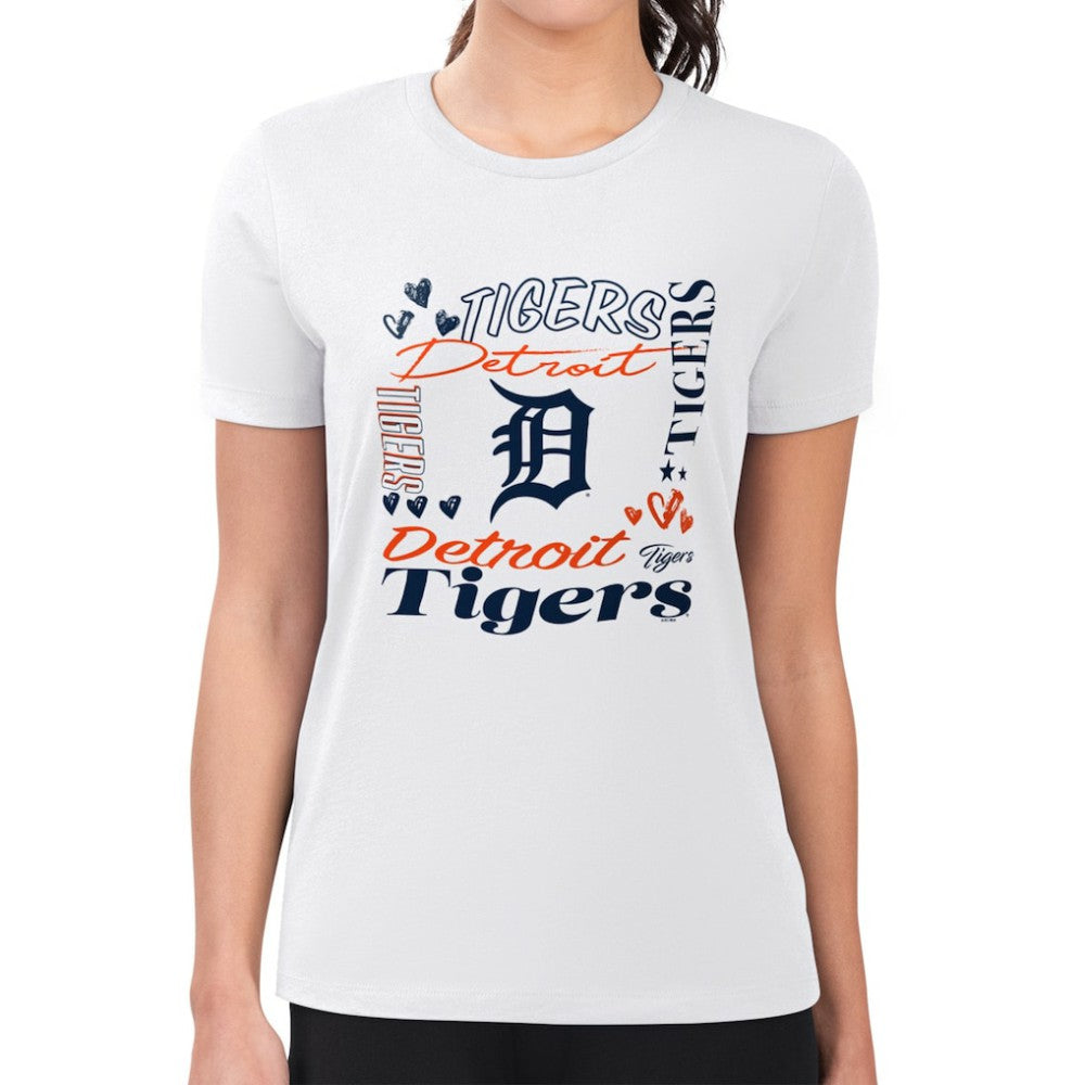 Detroit Tigers G-III 4Her by Carl Banks Women's Super-Slim Fit Lightweight Collage Team Graphic Crew Neck T-Shirt - White T-shirts