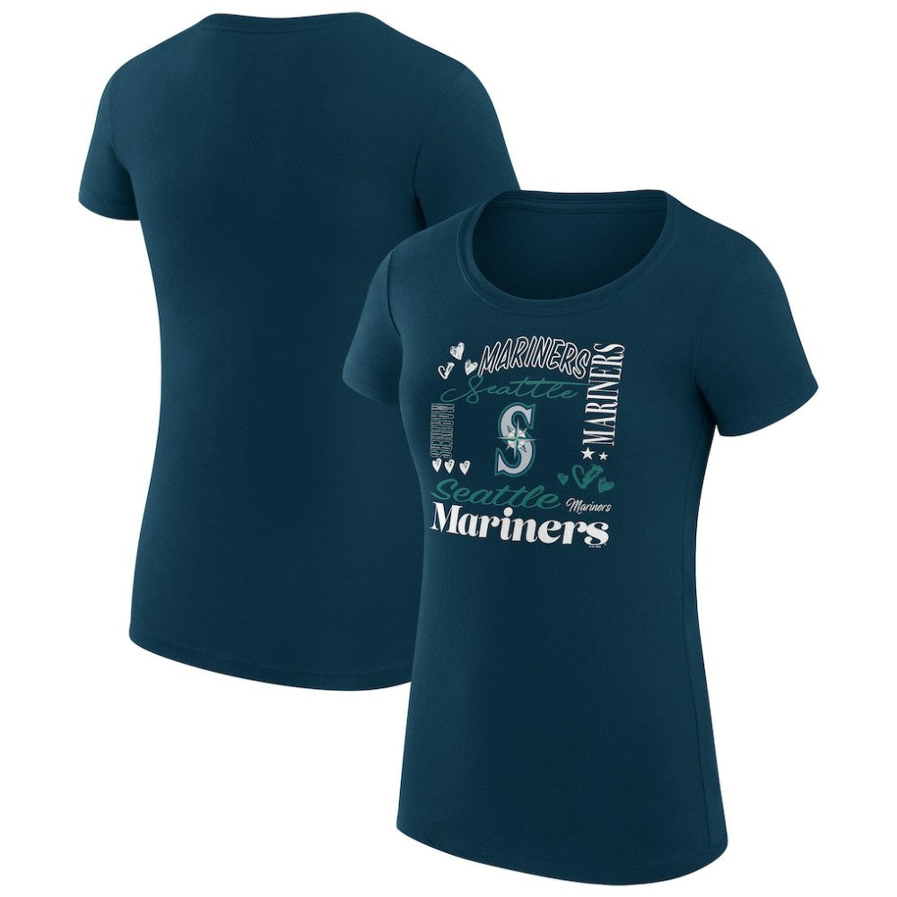 Seattle Mariners G-III 4Her by Carl Banks Women's Super-Slim Fit Lightweight Collage Team Graphic Crew Neck T-Shirt - Navy T-shirts