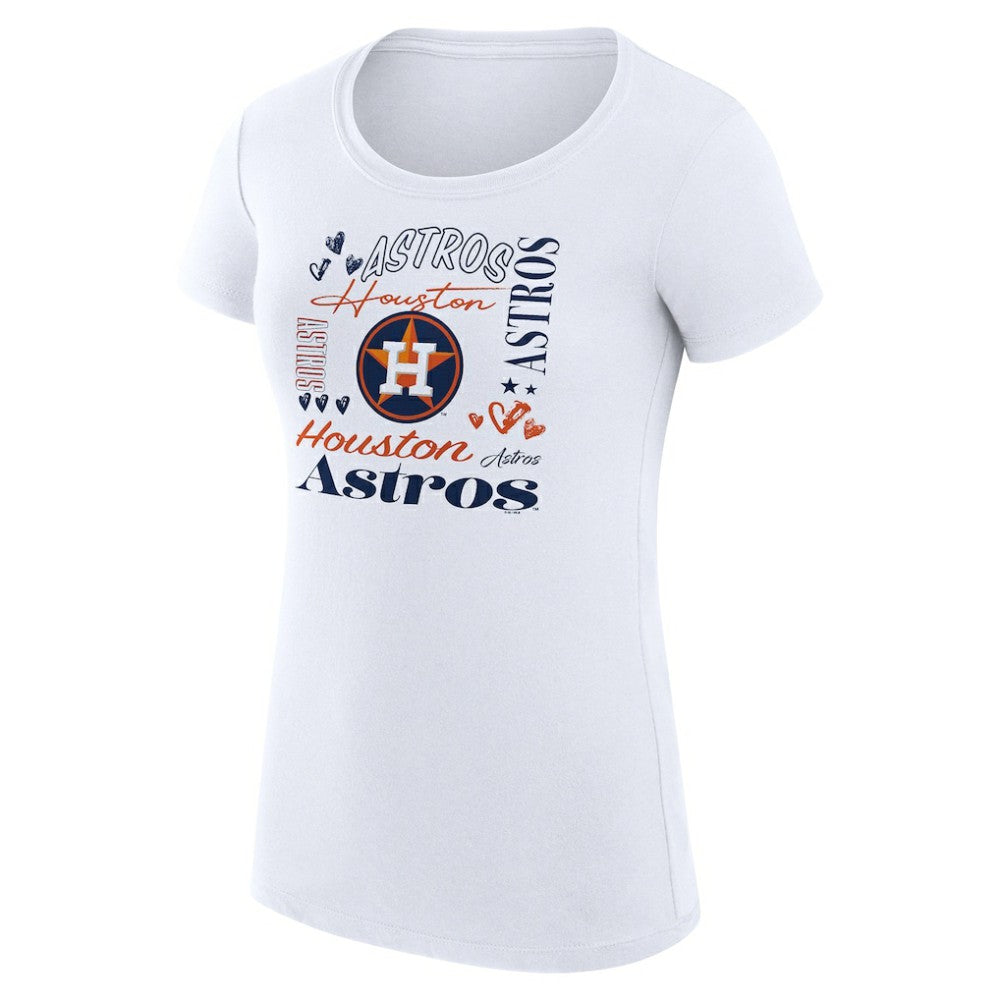 Houston Astros G-III 4Her by Carl Banks Women's Super-Slim Fit Lightweight Collage Team Graphic Crew Neck T-Shirt - White T-shirts