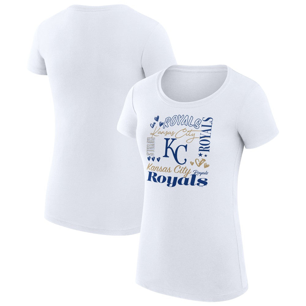 Kansas City Royals G-III 4Her by Carl Banks Women's Super-Slim Fit Lightweight Collage Team Graphic Crew Neck T-Shirt - White T-shirts