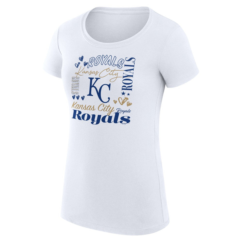 Kansas City Royals G-III 4Her by Carl Banks Women's Super-Slim Fit Lightweight Collage Team Graphic Crew Neck T-Shirt - White T-shirts